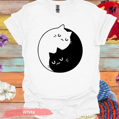 Yin Yang Cats T-shirt - S / White - Physical Item