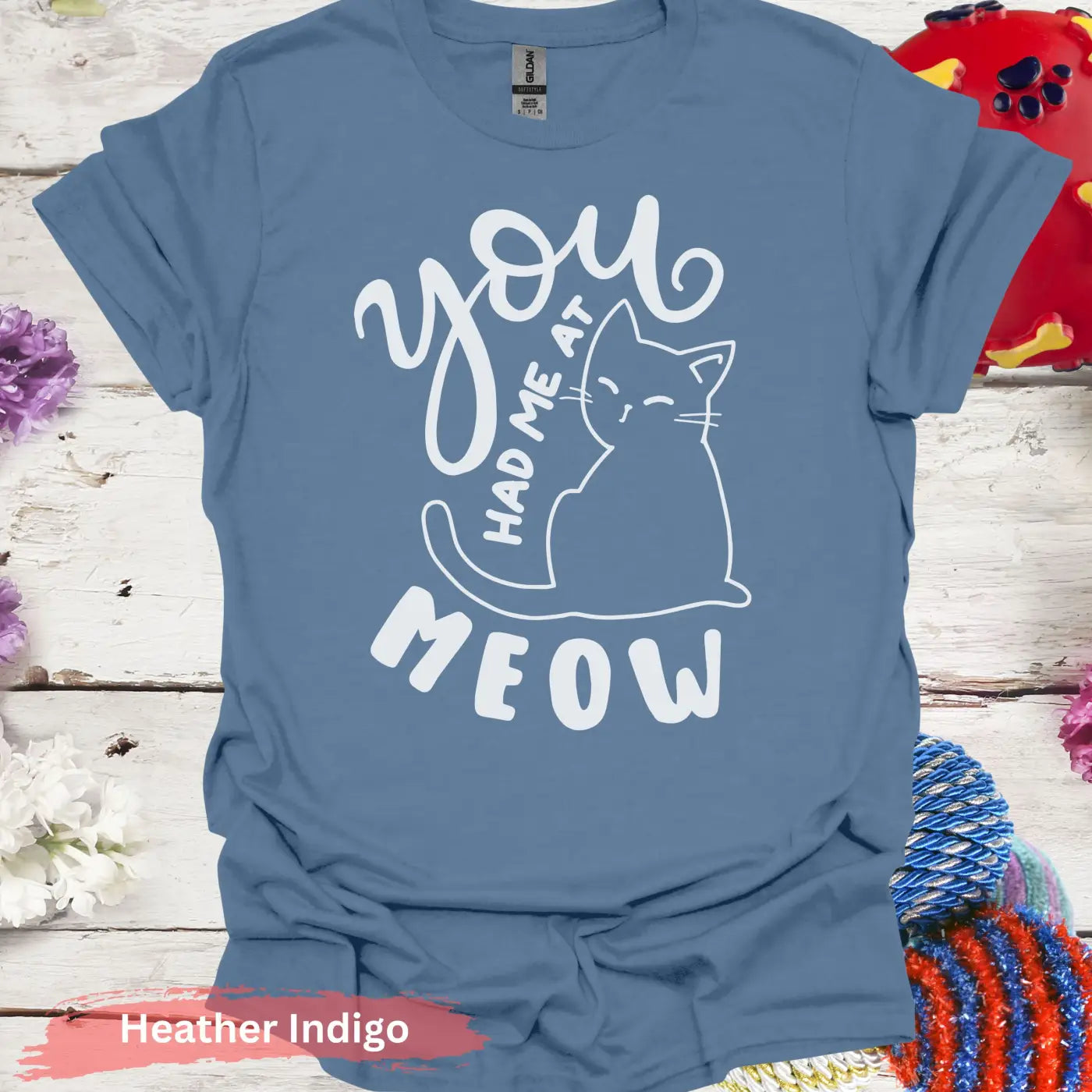 You Had Me at Meow T-shirt - S / Heather Indigo - Physical Item