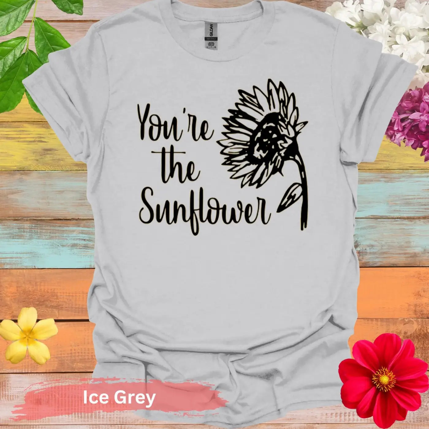 You’re the Sunflower Floral Graphic T-shirt - S / Ice Grey - Physical Item