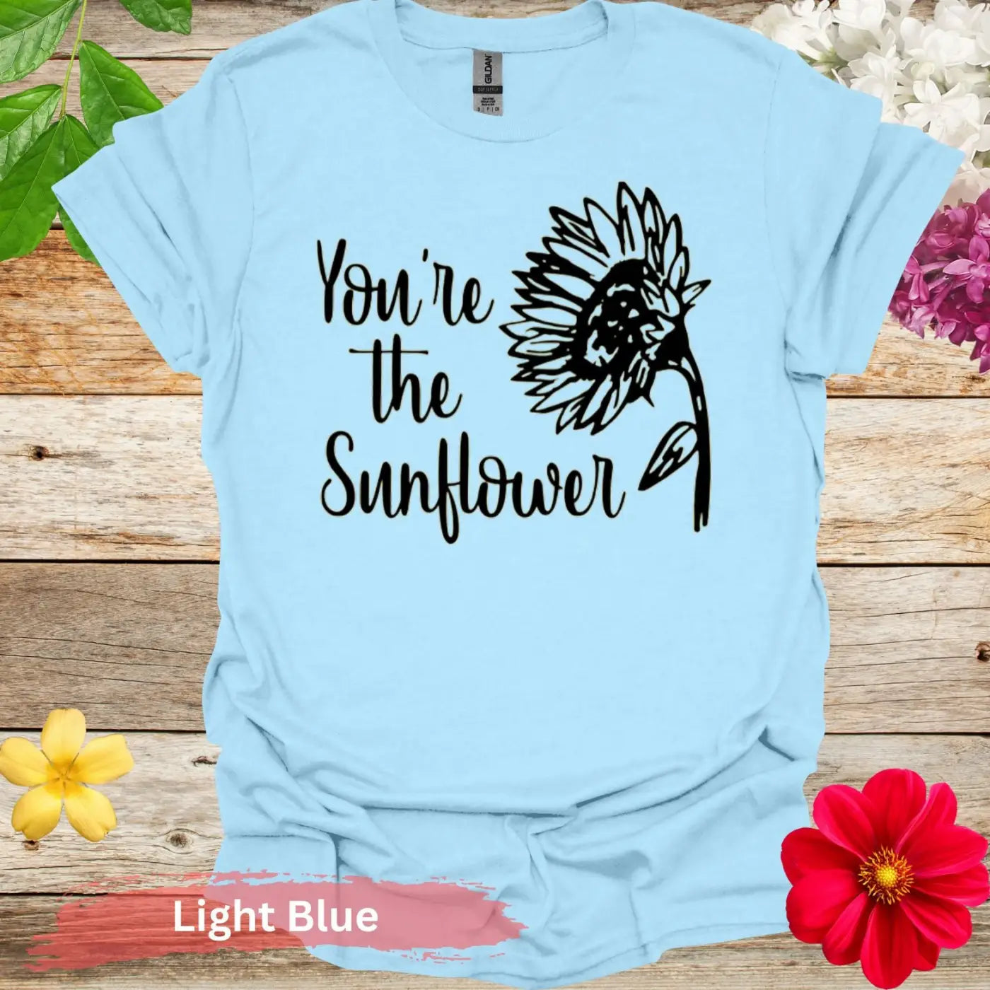 You’re the Sunflower Floral Graphic T-shirt - S / Light Blue - Physical Item