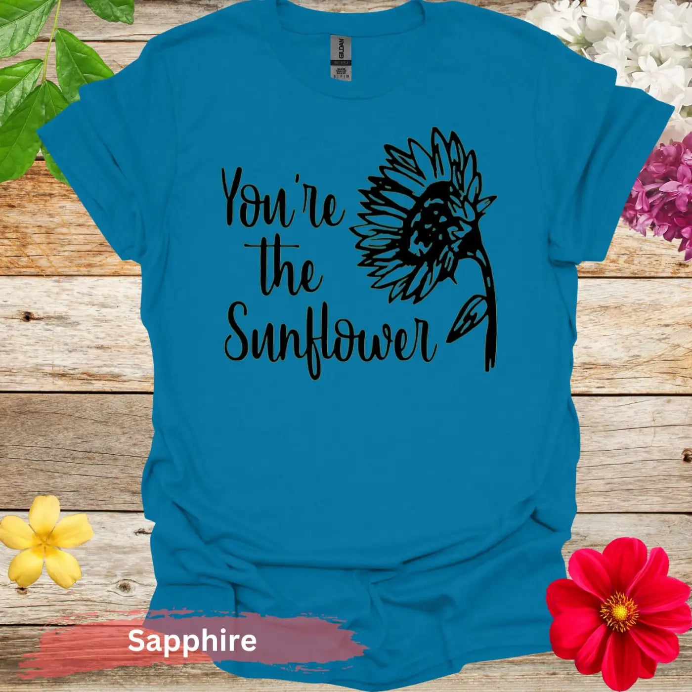 You’re the Sunflower Floral Graphic T-shirt - S / Sapphire - Physical Item